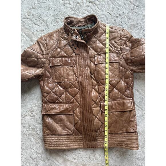 Women’s Vintage Eddie Bauer Quilted Leather Jacket Brown Medium Moto Down 90s - Picture 9 of 9
